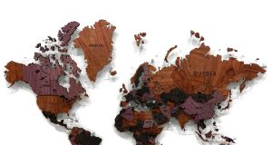 Карта мира из экзотических пород древесины (многоуровневая)